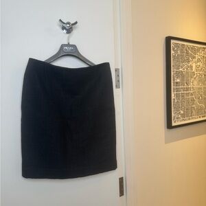 PRADA Navy Tweed Pencil Skirt: Silk/Cotton/Wool, Side Zip (IT 44/US 8)